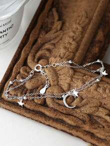 1pc S925 Sterling Silver Luxury Shiny Moon & Star Pendant Adjustable Bracelet, Suitable For Girls And Girl For Multiple Occasions, High-Quality Birthday Party Or Graduation Gift - Stars and Moon - View 14