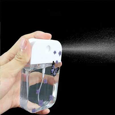 1pc New Minimalist Transparent Purple Floral Print Butterfly Unique Travel Nano Spray Bottle, Lightweight Space-Saving Refillable Bottle, Portable Hydrating Perfume Bottle, Fashionable Unisex Gift Idea For Girlfriend, Bestie, Summer, Couples