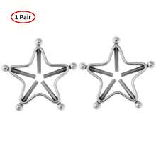 1 Cặp kẹp khuyên núm vú bằng thép không gỉ có thể điều chỉnh, không cần xỏ lỗ, trang sức cơ thể dành cho người lớn, hình khiên, ngôi sao, kẹp vít trang sức cơ thể dành cho phụ nữ - vòng núm vú - Xem 3