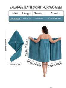 Bộ 2 món khăn tắm cỡ lớn L + mũ trùm tóc, áo choàng tắm cỡ S 80*210cm cho nữ, khăn tắm spa thoải mái, khăn quấn toàn thân có thể điều chỉnh, nhiều màu sắc, dùng mùa hè, trang trí phòng tắm, quà tặng Ngày của Mẹ - Nhiều màu - Xem 3