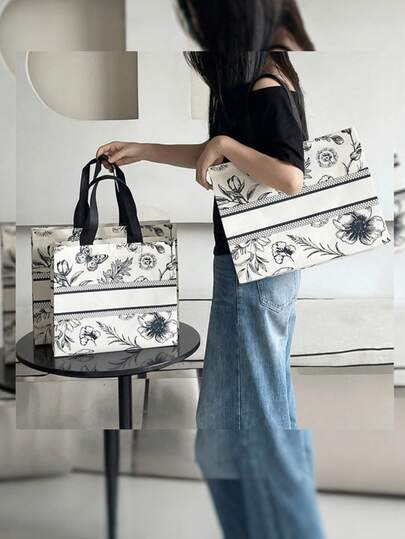 5个/1个装派对礼品手提袋，无纺布礼品袋，花蝶图案包装袋，适用于加厚服装手提袋、女士购物袋、婚礼、生日礼品袋、派对礼品袋、珠宝收纳袋、情人节、派对装饰、母亲节