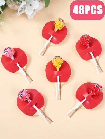 48张乒乓球拍造型棒棒糖卡片，糖果装饰卡，乒乓球拍设计棒棒糖包装卡，生日礼物包装用品，乒乓球主题生日派对装饰用品，运动主题派对礼物包装标签，婴儿派对装饰，生日派对用品，生日礼物，派对小礼物