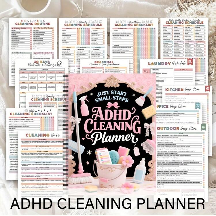 Sổ Kế Hoạch Dọn Dẹp Cho Người Bị ADHD (Gáy Xoắn) - Lịch dọn dẹp được mã hóa màu sắc, kế hoạch hàng ngày/hàng tuần/hàng tháng/hàng năm, danh sách kiểm tra việc nhà và nhật ký dọn dẹp dành cho gia đình, văn phòng, các bà nội trợ và các bà mẹ, thiết kế bìa bền chắc, quản lý công việc, cần thiết cho người đi làm. - Nhiều màu - Xem 2