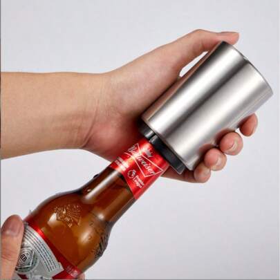 Dụng cụ mở nắp chai bia tự động bằng thép không gỉ - Nắp từ tính tiện dụng cho gia đình, cắm trại, quán bar và tiệc tùng | Dễ mở, nhỏ gọn và bền (1 cái)