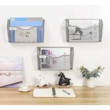 EasyPAG - Paquete de 3 soportes para archivos de pared con panel de etiquetas organizador de archivos colgantes de malla individual para papel tamaño carta A4 cesta de papeleo de montaje en pared - plateado - Ver 6