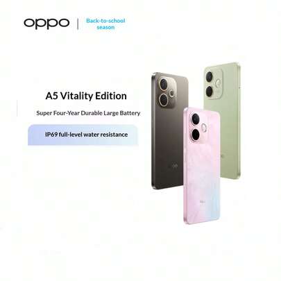  OPPO A5 5G，IP69 级防水，360° 防摔，4 年以上耐用性，信号穿透力强，运行流畅，玛瑙粉/翡翠绿/琥珀黑配色，8GB+256GB/12GB+256GB/12GB+512GB 内存可选