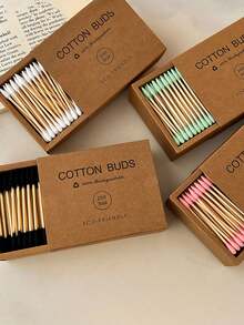 200支/包牛皮纸盒装竹木双头棉签，适用于化妆、卸妆、耳部清洁 - 多色 - 查看 2