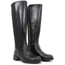 Women's High-Top Riding Boot With Side Zipper, Comfortable, Low Heel, Non-Slip, Stylish Winter Fashion - Negro - Ver 3