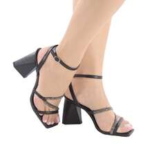 Sandália Feminina Salto Bloco 7,5 cm com Strass – Sandália Elegante Festa / Casamento | Nude, Preto, Prata, Ouro Light Ella's Shoes - Preto - Visão 4