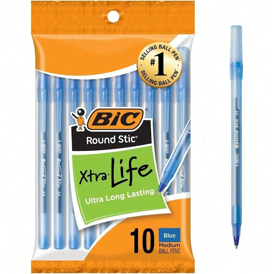 Durable Ballpoint Pen Set For Everyday Use With Smooth Writing Experience, Comfortable Round Barrel Design, Bulk Pack Of 10 Blue Pens Ideal For Students And Office Workers Seeking Affordable Quality Writing Tools - Màu xanh da trời - Xem 1