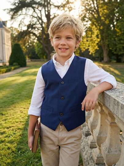 Boys Suit Vest Kids Formal Waistcoat Toddler Dress Vest Kids Blazer Adjustable Back Vest Slim Fit Flower Boy Ring Bearer Wedding Party All Season Little Gentleman Special Day Ready Memory Maker Size 5-16