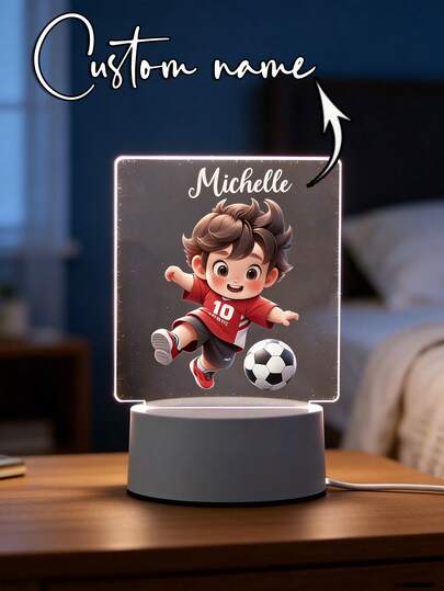1pc Customized Name Creative Gift Football Boy 3D Illusion LED Night Light, Warm/, Birthday/Valentine's/Wedding Gift For Boys, Girls Or Friends, Decorative Lamp, Suitable For Valentine's Day, Mother's Day, Birthday, Children's Day, Father's Day, Graduation, Wedding, Housewarming