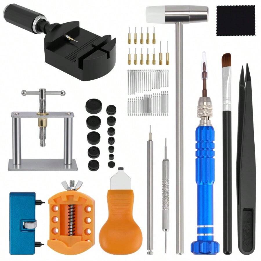 Watch Repair Kit, Watch Battery Replacement Tool Kit, Watch Link Removal Kit, Watch Band Replacement Tool, Watch Repair Screwdriver Set, Watch Back Remover Holder, Spring Bar, Tweezers - Silver - View 1