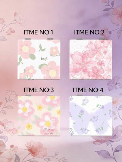 Bộ 4 gương trang điểm mini gấp gọn phong cách Y2K, chất liệu da PU, in hình hoa và bướm dễ thương, gương phóng đại hai mặt 1X/2X với họa tiết hoa màu hồng pastel và tím, chi tiết hoa lấp lánh và câu nói truyền cảm hứng, gương trang điểm gấp gọn kiểu hoa dành cho ví, du lịch, túi xách và trang điểm hàng ngày, món quà lý tưởng cho phụ nữ, bé gái và những người yêu thích thời trang Y2K.