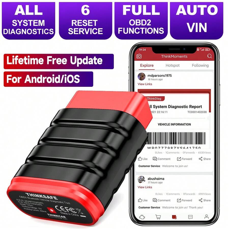 Foxwell Thinkcar Professional Bluetooth OBD2 Scanner | OE-Level Full System Scan | Bidirectional Control | 6 Essential Resets (ABS Bleeding/EPB/TPMS/SAS/Oil/Throttle) | UK 12V Vehicles | Gift For Car Enthusiasts