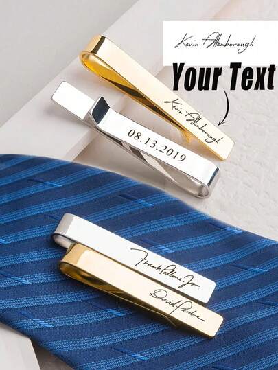 1 pieza Clip de corbata personalizado con firma manuscrita, clip de corbata grabado, regalo para hombres, regalo personalizado, regalo para el novio, regalo para el padrino, accesorio de traje, clip de corbata conmemorativo de boda - Clip de corbata con firma personalizada - Regalo de boda; 1 pieza Botella de agua personalizada, regalo de regreso a clases para estudiantes