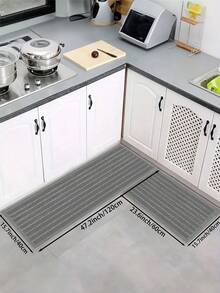 1 pieza Alfombra decorativa de cocina gris, estampado de rayas blancas minimalista, con respaldo antideslizante, apta para bañera, ducha, cocina, baño, dormitorio, sala de estar, felpudo, alfombra, para todas las estaciones - Gris - Ver 4