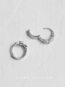 1 par de pendientes de plata de ley 925 con borde de pastel, triple circonia y doble círculo, joyería minimalista, regalo ideal para amigos y recuerdo de viaje - Pendientes - Ver 3
