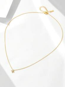 1pc S925 Sterling Silver 14K Gold Plated Clover Flower Pendant Necklace, Minimalist Everyday Versatile Dainty Choker For Women - Gold - View 4