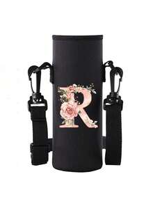 字母印花保温水瓶/水杯套，粉色玫瑰字母 A-Z 图案，可调节肩带 - 防滑套，适用于 1500ml 水瓶，适合健身、旅行，保温氯丁橡胶材质，适用于不锈钢、玻璃和塑料水瓶。 - 彩色 - 查看 17