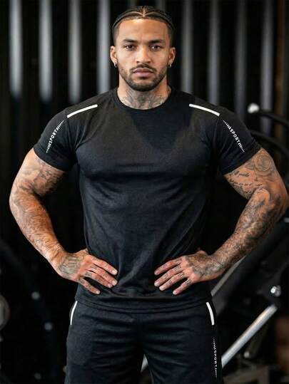 Men's Short Sleeve Sports Sweatshirt, Comfortable And Breathable, Suitable For Sports, Running And Fitness