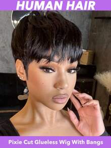 180% Density Human Hair Pixie Wig - 4 Inch Straight Pure Black Brazilian Human Hair Wig With Rose Net Cap, No Lace Front, Easy To Wear For Women Of All Ethnicities & Dark Brown, Quick Hairstyle, Sleek Hairstyle, Beauty Enhancement, Quick Hairstyle Change, Professional Hairstyle - Multicolor - View 7