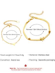 2 piezas Elegante pulsera de acero inoxidable de doble capa con lazo, accesorio minimalista y versátil para mujeres, adecuado para uso diario y fiestas, un gran regalo para amigos - Amarillo Oro - Ver 6