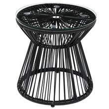 Round Garden Table With Hollow Drum Design, Bistro Table With Glass Top, Black Coffee Table For Garden And Balcony. - Black - View 9