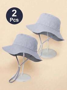2 Children's Solid-Color Long Rope Fisherman's Hat With Adjustable Size, Outdoor Sun Protection Casual Hat Suitable For Boys And Girls, Spring And Autumn Travel, Seaside Vacation, Sun Fisherman's Hat - Multicolor - View 9