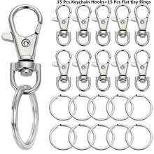 30pcs Metal Swivel Hooks With Key Rings Set, 15pcs Lobster Clasps And 15pcs Flat Key Rings - For Making Keychains, Lanyards, Bags, Dog Leashes, DIY Crafts And Gift Accessories - Center Button Flat Circle - View 10