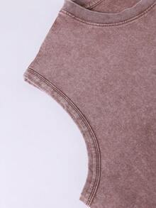 Men's Printed Vintage Washed Vest, Loose Fit, Casual Street Style, A Must-Have For The Gym. - Coffee Brown - View 3