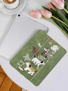 1pc Painted Puppy & Butterfly Pattern Tablet Case, Compatible With IPad Mini 4/5/6/7, Air, 9.7/10.2/10.5/Air 4/5, Pro 11", 10th Gen, Air 11" (M3) 2025, 11" 11th Gen 2025, Galaxy Tab A8 10.5" 2022, With Pencil Holder, Tri-Fold Stand, TPU Soft Edge Protection, Magnetic Sleep/Wake, Cute/ Design - Multicolor - View 5