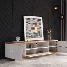 Modern White TV Unit, Grained Wood Finish, 180 Cm - White - View 8