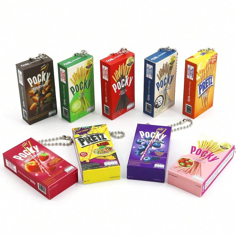 Móc khóa hình hộp bánh quy Pocky, Matcha, dâu tây, sô cô la, đồ chơi thực phẩm sống động như thật. - Nhiều màu - Xem 1