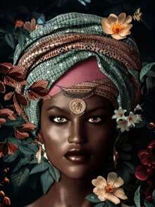Pintura de arte en lienzo de mujer africana moderna de 80,01 x 119,99 cm, decoración de pared sin marco para sala de estar y dormitorio - diamante redondo - Ver 1