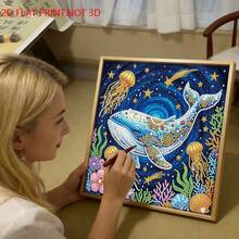 1幅2D平面印刷仿珍珠钻石画，梦幻海洋鲸鱼钻石画，尺寸11.8x11.8英寸，DIY手工钻画装饰画，仿珍珠水晶钻石刺绣，家居装饰，适用于客厅、卧室、走廊，创意手工礼品，包含全套工具，海洋生物主题家居装饰，高品质画布，闪亮树脂钻石，适合初学者，节日礼物、生日礼物，DIY马赛克工艺品，送给亲朋好友的礼物，无框画布墙画，适用于卧室、办公室、客厅。 - 金色 - 查看 4