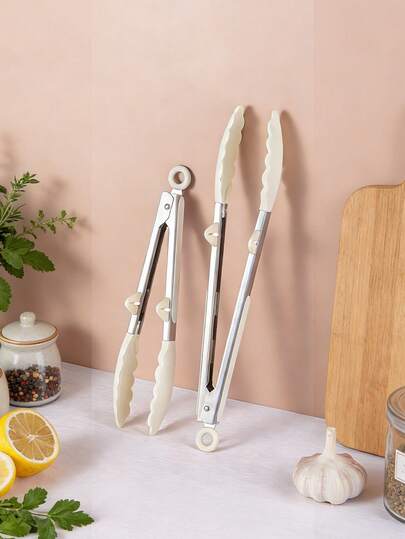 Outdoor BBQ Silicone Tongs - Heat Resistant Stainless Steel Food Tongs With Stand, Non-Slip BBQ Tongs For Steak, Vegetables, Versatile Kitchen Tongs For Buffet, Picnic, BBQ, Dishwasher Cooking Tool