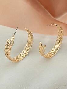 1 đôi Mạ vàng Hình chữ C Lá cây Hoa tai , Châu Âu và Châu Mỹ Thời trang Cơ bản Đồ trang sức - Bạc - Xem 11