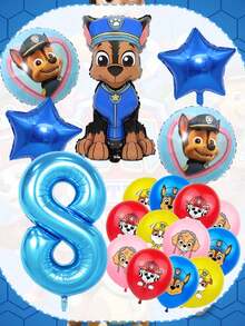 Bộ trang trí bóng bay chủ đề Paw Patrol - Bóng bay số lớn màu xanh dương 32 inch, bóng bay cao su cao cấp 12 inch in hình các nhân vật Chase, Mar Shall, Rubble, Skye, hoàn hảo cho tiệc sinh nhật, lễ hội, lễ tốt nghiệp, kỷ niệm và tất cả các loại tụ họp lễ hội, đồ dùng tiệc cho mọi lứa tuổi, đạo cụ phông nền chụp ảnh, dễ dàng bơm hơi và lắp ráp cho các sự kiện trong nhà và ngoài trời. - Chase Balloon - Xem 12