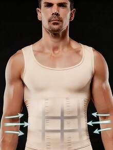 Men's Compression Vest Shapewear, Sleeveless Breathable Fitness Workout Tummy Control Undershirt - Apricot - View 5