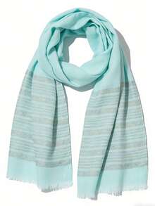 1pc Women's Spring/Summer Jacquard Gold Stripe Lightweight Scarf, Versatile Headscarf/Shawl, Suitable For Daily Wear - Mint Green - View 7