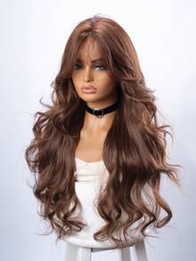 28-Inch Long Synthetic Wig Featuring A Natural Wavy Style In A Stunning Brown. Middle Part Design , It Is Crafted From Heat-Resistant Fiber To Ensure Durability. This False Hairpiece Is Perfect For Ms Daily S Perfect For Daily Use, Offering A Natural And Re Use, Offering A Natural And Realistic Appearance That Mimics It Is Also A Gift For Women. - Brown - View 5
