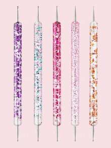 5pcs Double-Ended Nail Art Dotting Pen & Flower Nail Dotting Tool Set - Pink - View 3