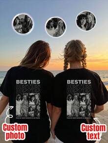Customized Sisters & Besties T-Shirts, Personalized Name & Text Design. Suitable For Bridal Parties, Girls' Trips, Birthdays, Custom Photo T-Shirts - Black - View 2