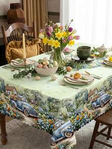 1pc Vintage Floral Tablecloth With Lace Trim, Watercolor Butterfly, Hydrangea, Sunflower And Vintage Truck Print, Waterproof And Stain-Resistant Polyester Tablecloth, Washable For Restaurant Decor, Suitable For Kitchen, Living Room, Spring Home And Mother's Day Party - Multicolor - View 18