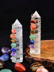 Natural Crystal Obelisk Pyramid Seven Chakra Healing Stone Crafts, Home Decor Gift - White Crystal Seven Chakra Pillar - View 4