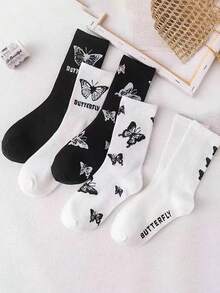 5双装男士蝴蝶图案船袜，秋季款 - 黑與白 - 查看 5