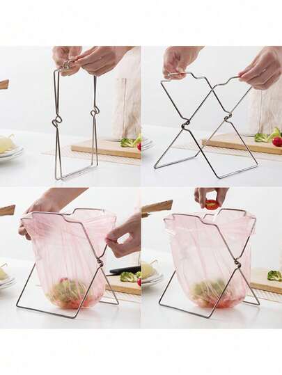 1/2 piezas Soporte para bolsas de basura de acero inoxidable, estante plegable para almacenamiento de bolsas de basura de cocina con soporte para paño de limpieza