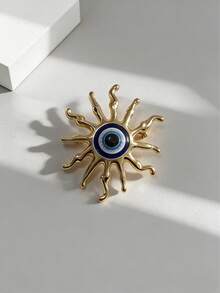 1pc Fashionable Creative Golden Sun-Shaped Devil's Eye Brooch, Vintage Style Versatile Accessory For Women's Business, Party, Sweater - Multicolor - View 6
