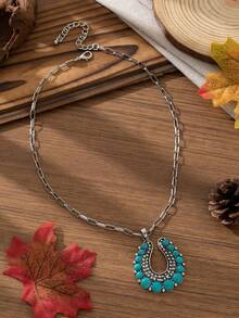 欧美波西米亚复古风水滴蝴蝶造型绿松石项链，适合春夏穿搭、日常及节日佩戴。 - 水滴 - 查看 8